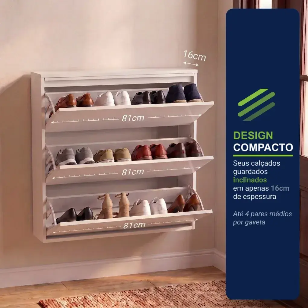 Armário de Calçados em MDP com 3 Compartimentos Basculantes — foto 5