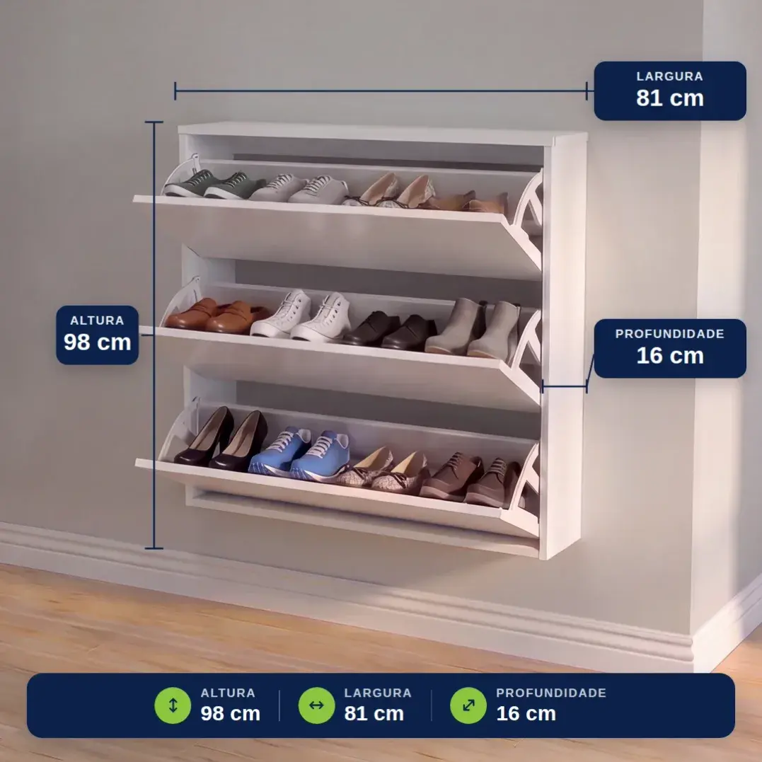 Armário de Calçados em MDP com 3 Compartimentos Basculantes — foto 3